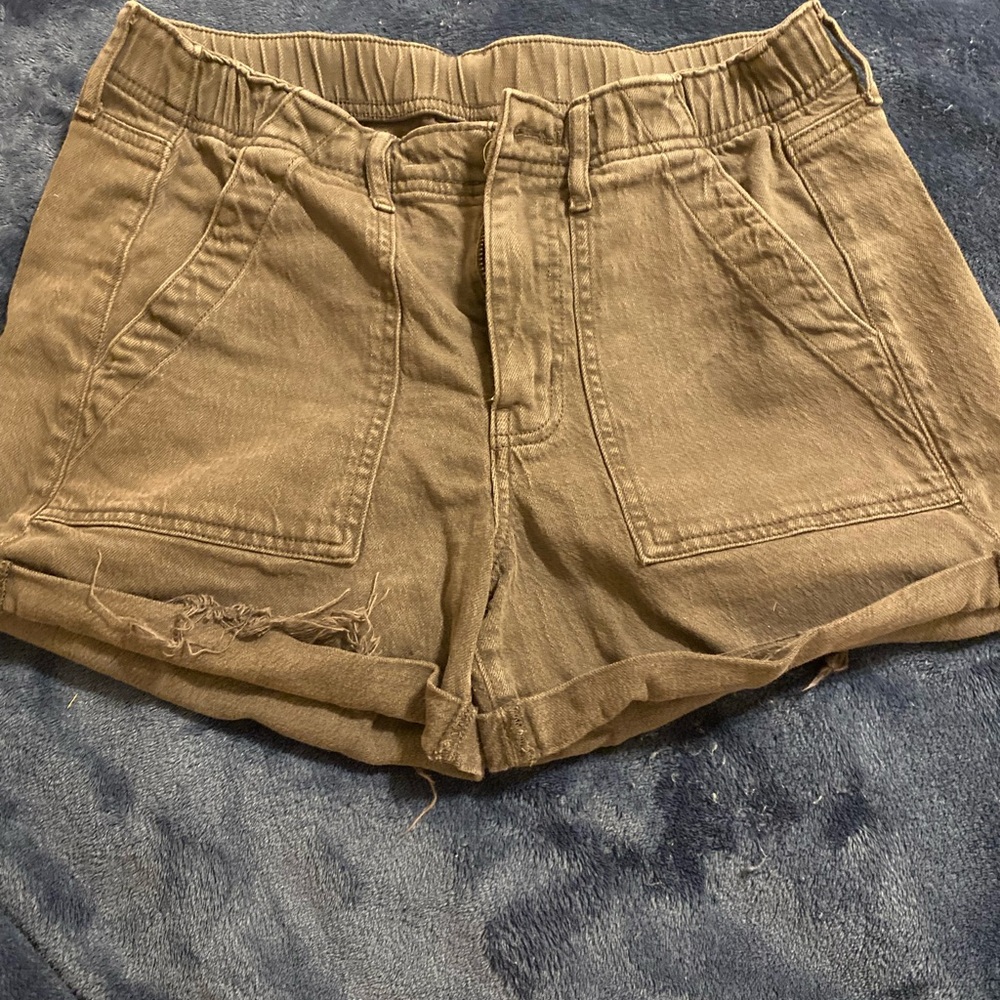 Brown High-Waisted Denim Shorts